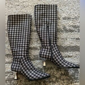 Houndstooth Knee High Boots